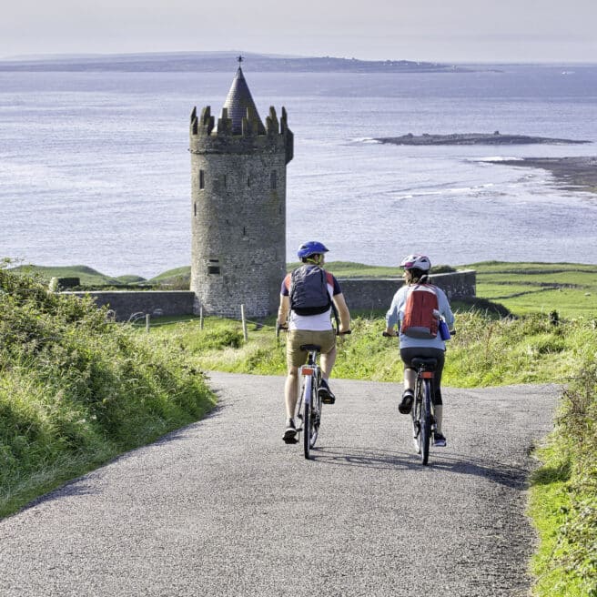 Doonagore Castle is Doolins iconic tower house castle on the hill overlooking Doolin Point. The castle is now in private ownership and its lucky owners have one of the most coveted views in Ireland.